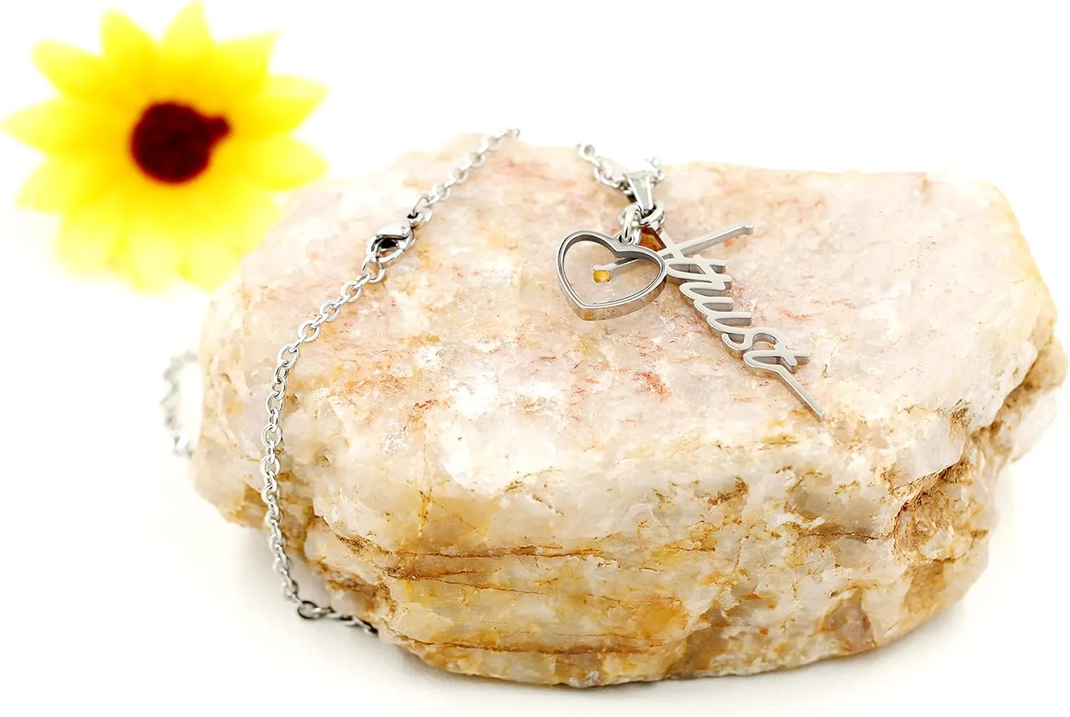 Uloveido Initial Faith Cross Necklace with Mustard Seed Heart Christian Jewelry Stainless Y1378