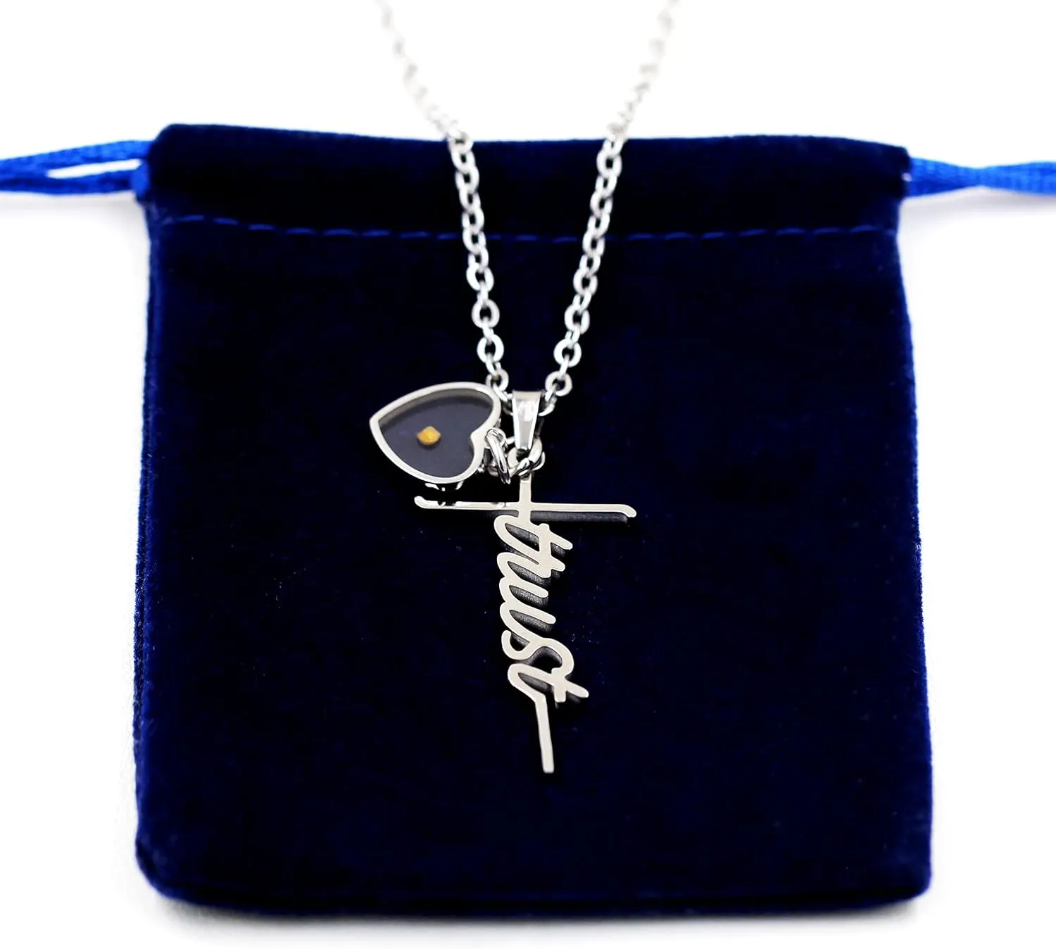 Uloveido Initial Faith Cross Necklace with Mustard Seed Heart Christian Jewelry Stainless Y1378