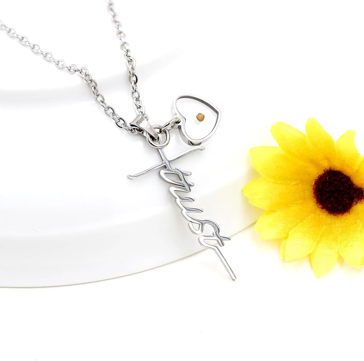 Uloveido Initial Faith Cross Necklace with Mustard Seed Heart Christian Jewelry Stainless Y1378