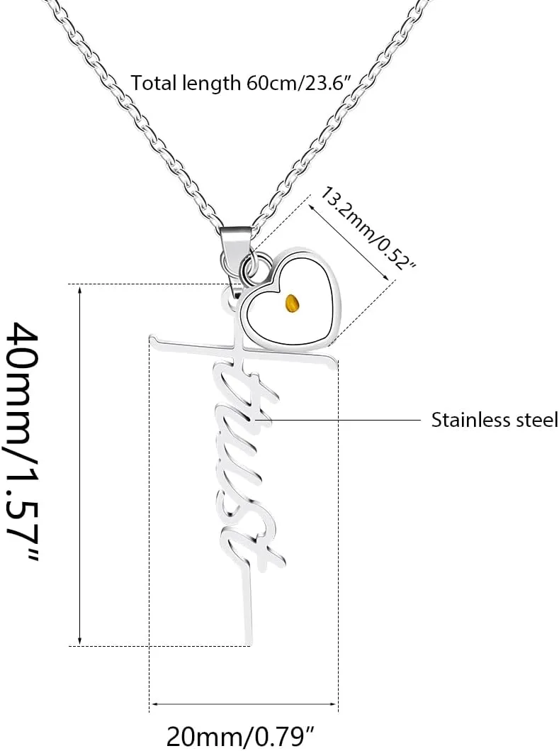 Uloveido Initial Faith Cross Necklace with Mustard Seed Heart Christian Jewelry Stainless Y1378
