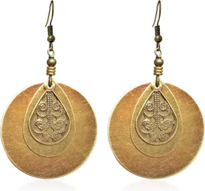 Unique Bohemian Earrings Handmade Antique Ethnic Style Earrings Vintage Boho Round Earrings for Women Girls Ethnic Jewelry