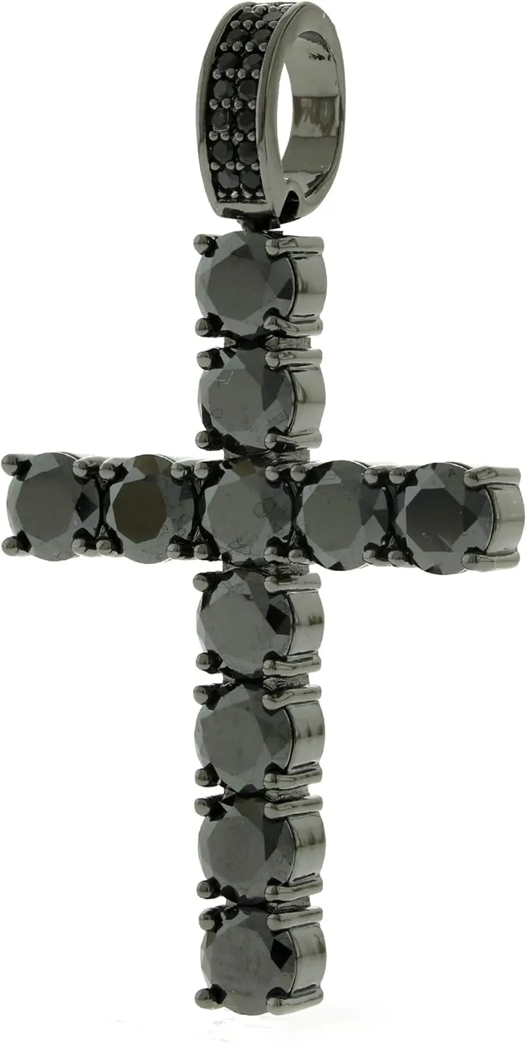 Unisex Classic 1 Row Tennis Necklace/Bracelet Black Finish Lab Created Diamonds 4MM Solitaires Tennis Chain 16-30 inches Bracelet 6.5-9 inches (CZ Cross)