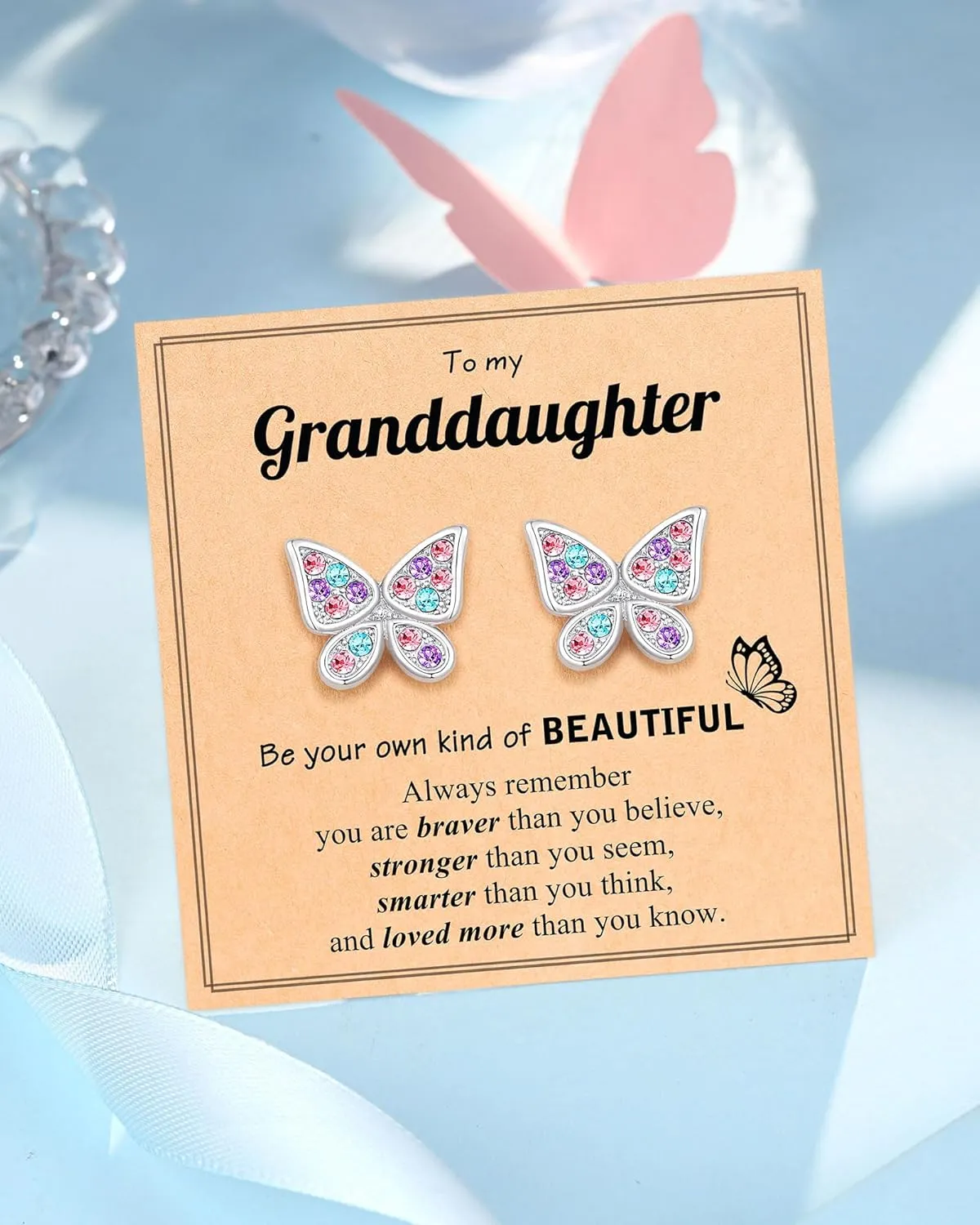 UPROMI Hypoallergenic Butterfly Earrings for Daughter/Granddaughter/Niece, Valentines Christmas Birthday Gifts for Girls