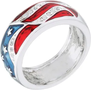USA American Flag Patriotic Ring with Red and Blue Enamel and Cubic Zirconia