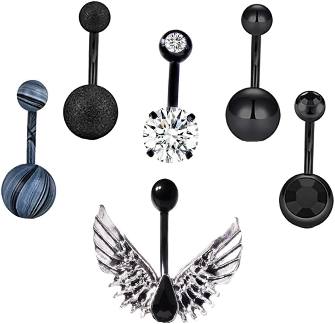 VANZACK Dangle Belly Button Ring 6pcs Navel Piercing Jewelry Titanium Navel Ring Belly Button Piercing Kit