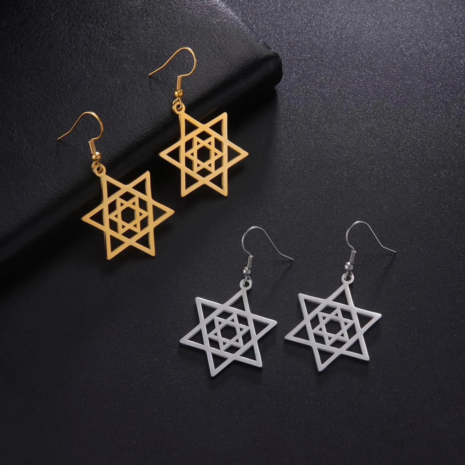 VASSAGO Star of David Earrings for Women Jewish Star with Cross Dangle Drop Earrings Stainless Steel Six pointed Star Earrings Israel Religious Jewish Hanukkah Jewelry Gift