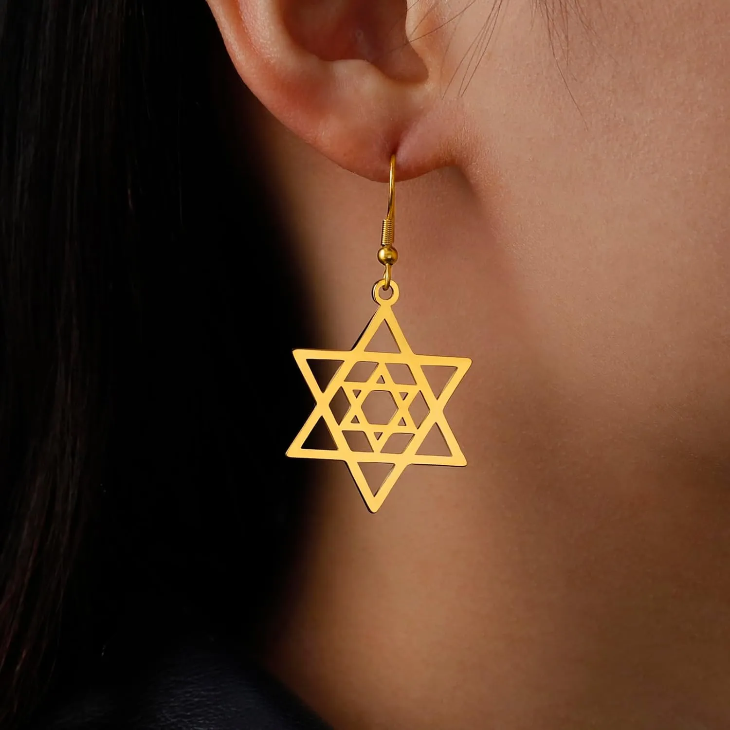 VASSAGO Star of David Earrings for Women Jewish Star with Cross Dangle Drop Earrings Stainless Steel Six pointed Star Earrings Israel Religious Jewish Hanukkah Jewelry Gift
