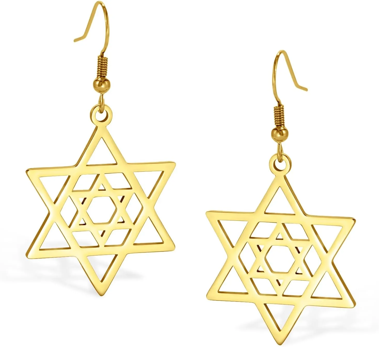 VASSAGO Star of David Earrings for Women Jewish Star with Cross Dangle Drop Earrings Stainless Steel Six pointed Star Earrings Israel Religious Jewish Hanukkah Jewelry Gift
