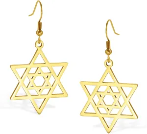 VASSAGO Star of David Earrings for Women Jewish Star with Cross Dangle Drop Earrings Stainless Steel Six pointed Star Earrings Israel Religious Jewish Hanukkah Jewelry Gift