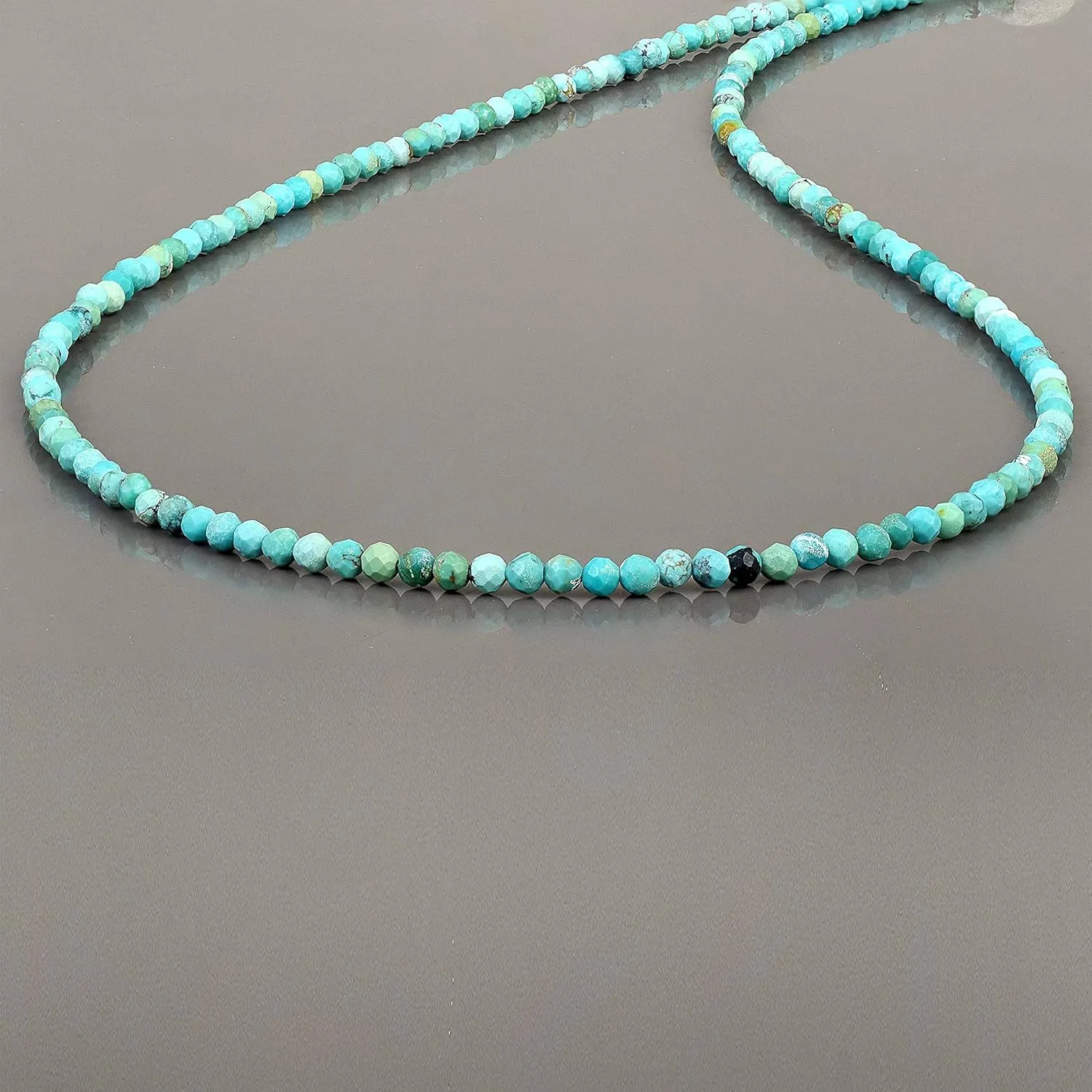 VatslacreationsNatural Turquoise 2.5-3 MM Gemstone Bead Necklace With Different Shape in 925 Sterling Silver Adjustable Lock Chain Daily Wear Jewelry For Women Girls