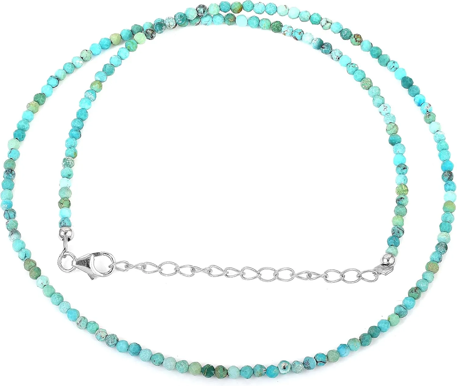 VatslacreationsNatural Turquoise 2.5-3 MM Gemstone Bead Necklace With Different Shape in 925 Sterling Silver Adjustable Lock Chain Daily Wear Jewelry For Women Girls