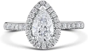 Venetia Top Grade Pear Tear Drop Cut 2 Carats Simulated Diamond Band Ring Solid 925 Silver Platinum Plated Halo