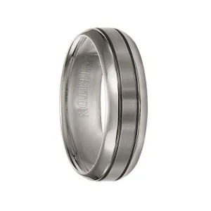 VERNON Domed Titanium Comfort Fit Wedding Band with Satin Finish Center, Offset Grooves and Polished Edges by Triton Rings - 7 mm