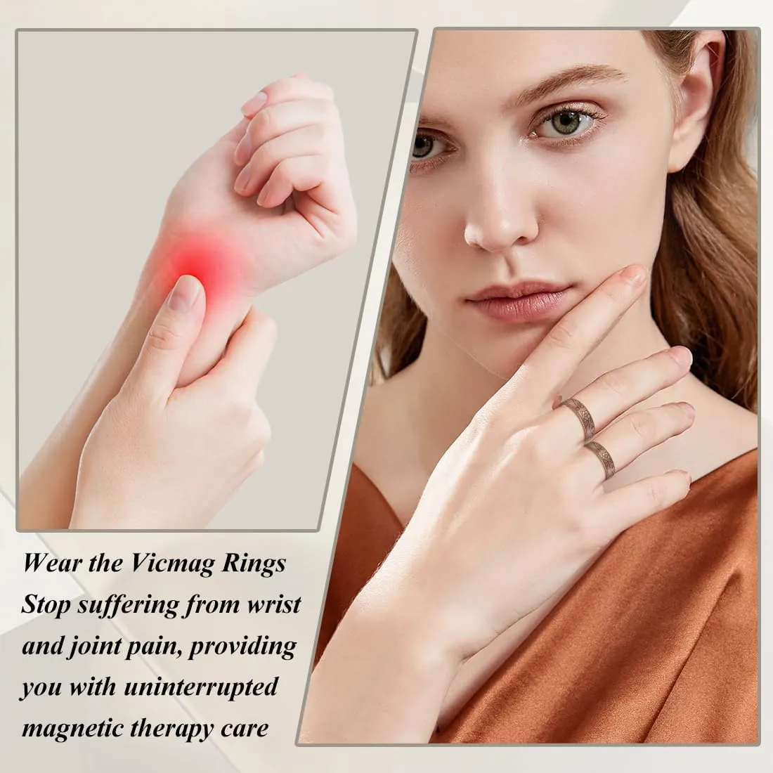 Vicmag Copper Magnetic Ring for Women 99.9% Copper Finger Ring Strong Magnet Ring Copper Jewelry Gift Adjustable