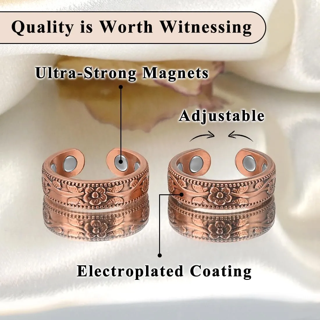 Vicmag Copper Magnetic Ring for Women 99.9% Copper Finger Ring Strong Magnet Ring Copper Jewelry Gift Adjustable