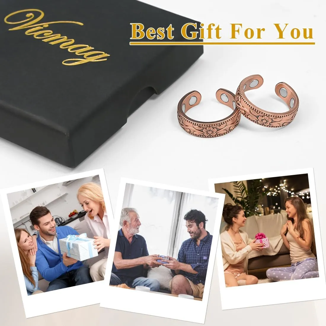 Vicmag Copper Magnetic Ring for Women 99.9% Copper Finger Ring Strong Magnet Ring Copper Jewelry Gift Adjustable