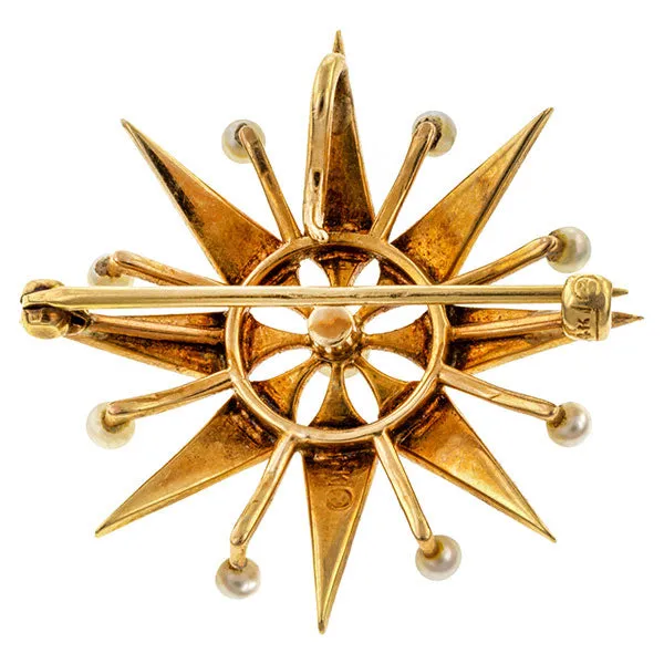 Victorian Seed Pearl Sunburst Pin