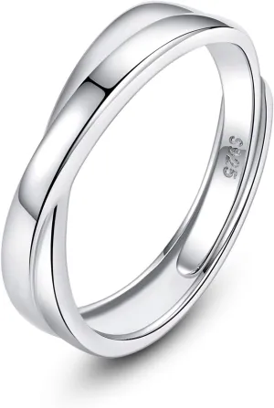 VIKI LYNN 925 Sterling Silver Adjustable Criss Cross Rings for Women Men Engagement Couples Ring