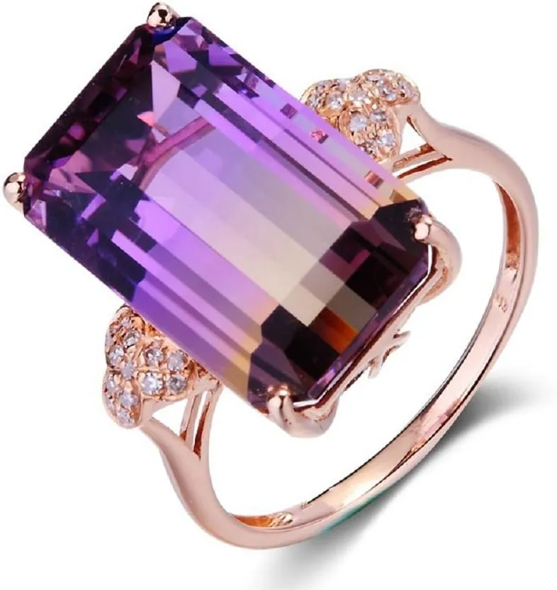 Vintage 18K Rose Gold Plated Purple Gemstone Emerald Cushion Cut Tourmaline Ring Women's Anniversary Engagement Jewelry