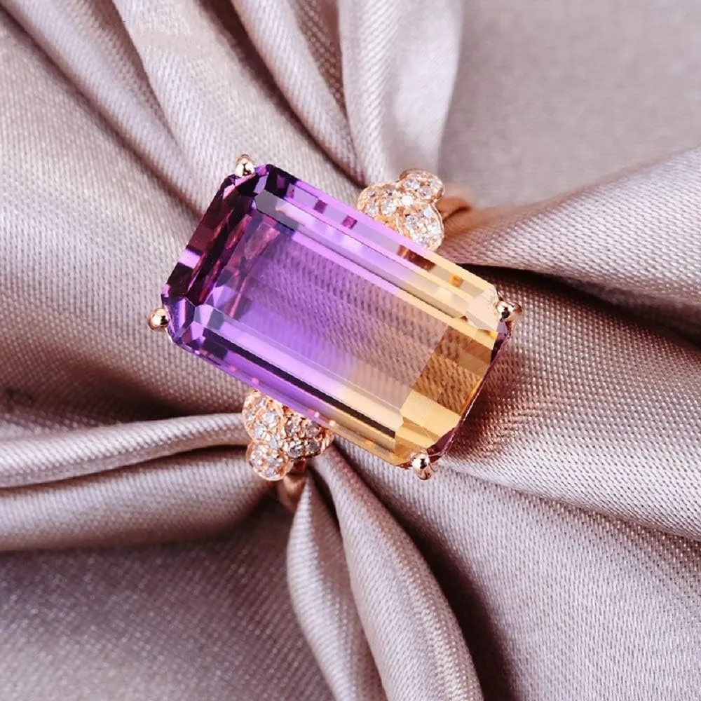 Vintage 18K Rose Gold Plated Purple Gemstone Emerald Cushion Cut Tourmaline Ring Women's Anniversary Engagement Jewelry