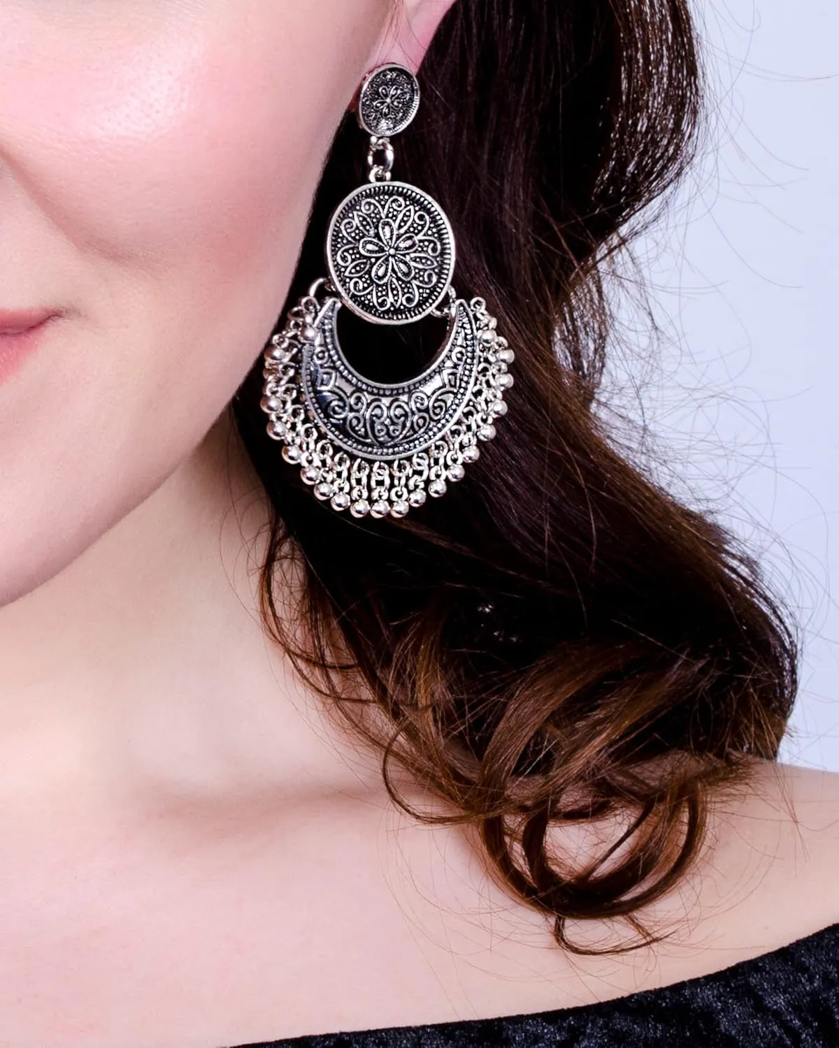 Vintage Antique Silver Dangle Chandelier Earrings Beaded Tassel Earring for Women