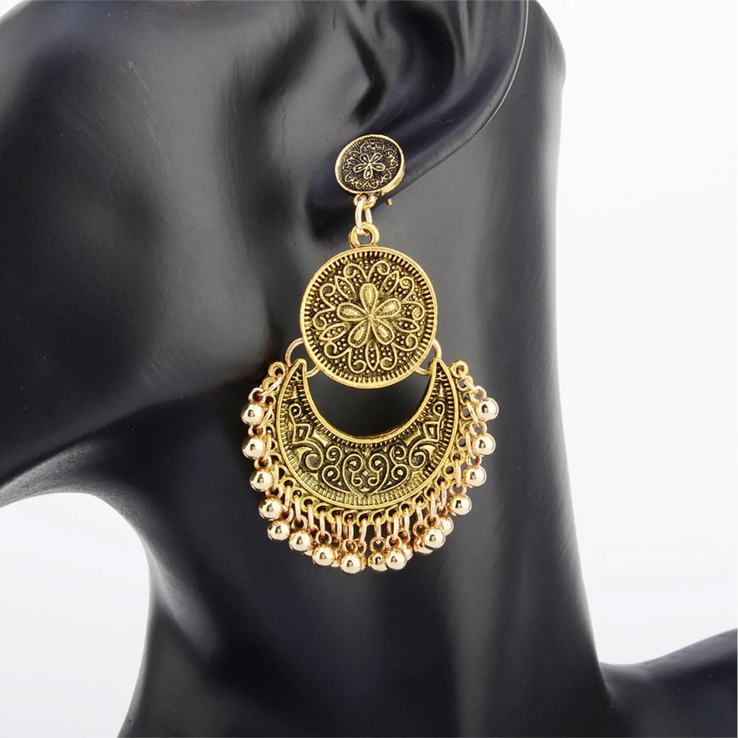 Vintage Antique Silver Dangle Chandelier Earrings Beaded Tassel Earring for Women