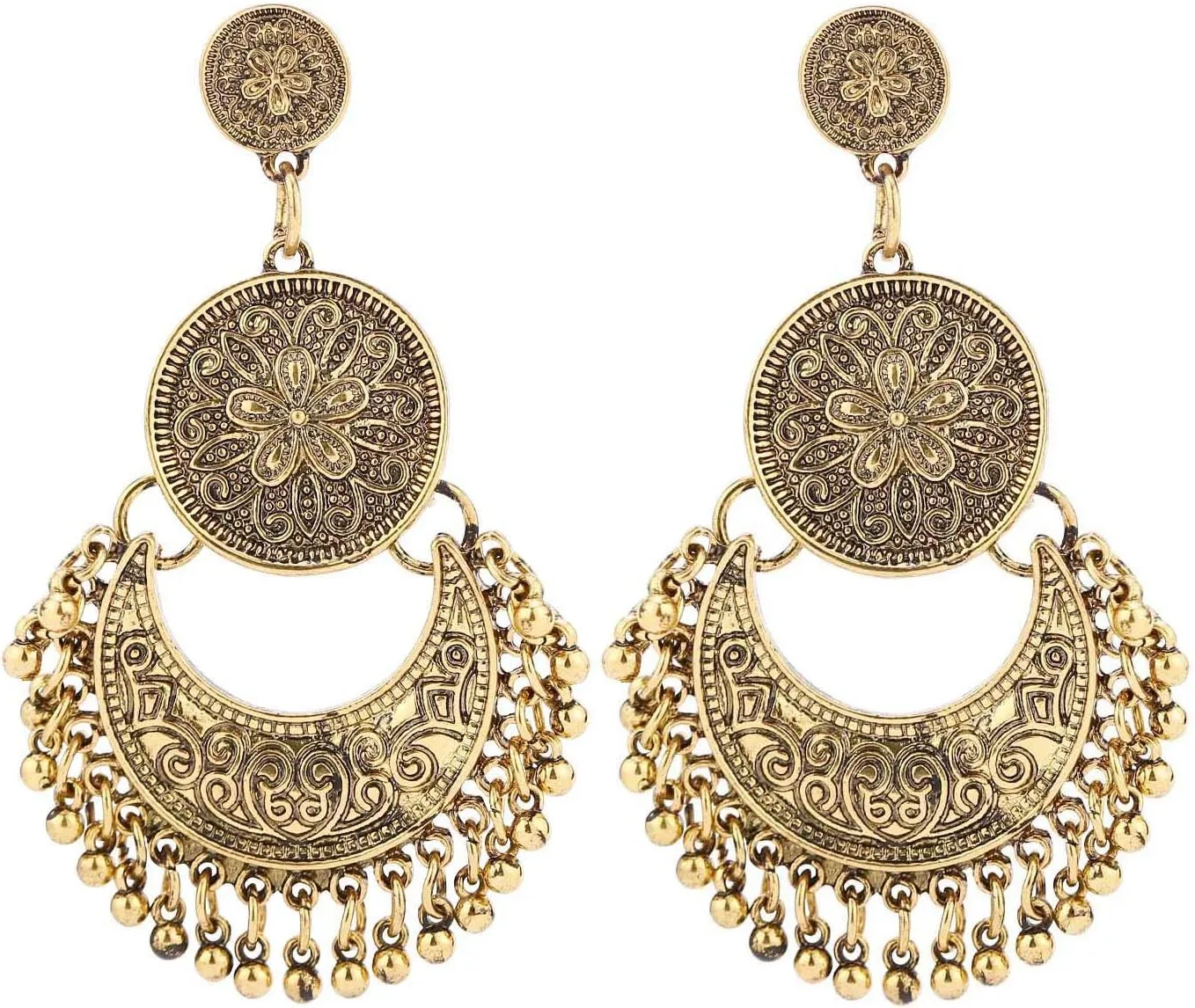 Vintage Antique Silver Dangle Chandelier Earrings Beaded Tassel Earring for Women