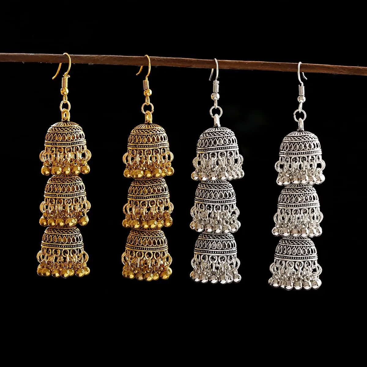 Vintage Ethnic Bohemian Long Bell Earrings - Exotic Indian Jewelry for Women