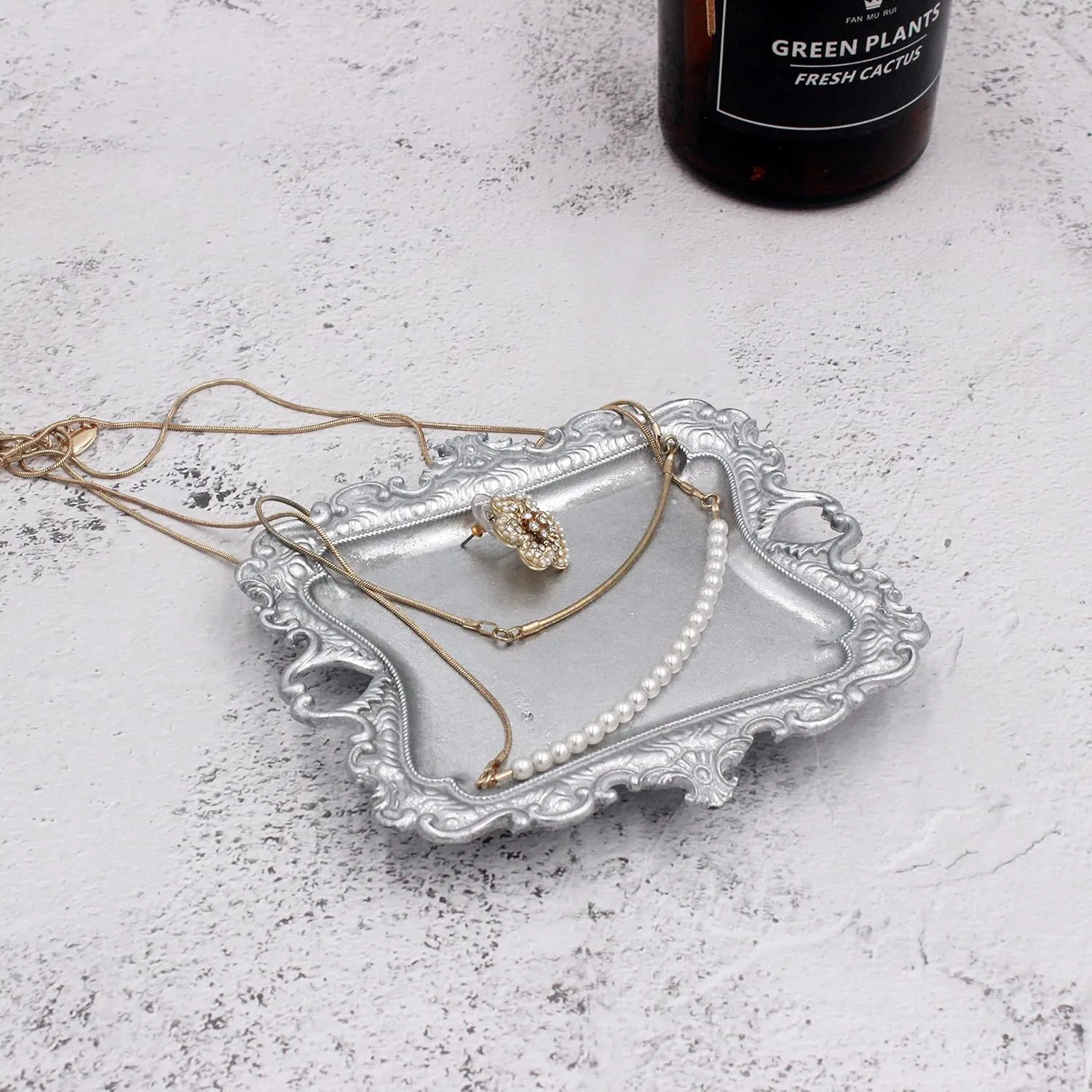 Vintage Small Sliver Ring Dish, Birthday & Wedding Gifts for WomenWedding Ring Tray -Sliver (1 PACK)