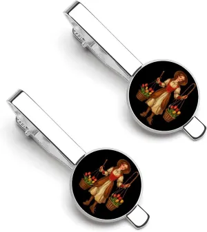 Vintage Traditional National Costume Doll Men's Tie Clip Round Tie Bar Tie Tack Pins Jewelry Accessories for Father's Day Gifts