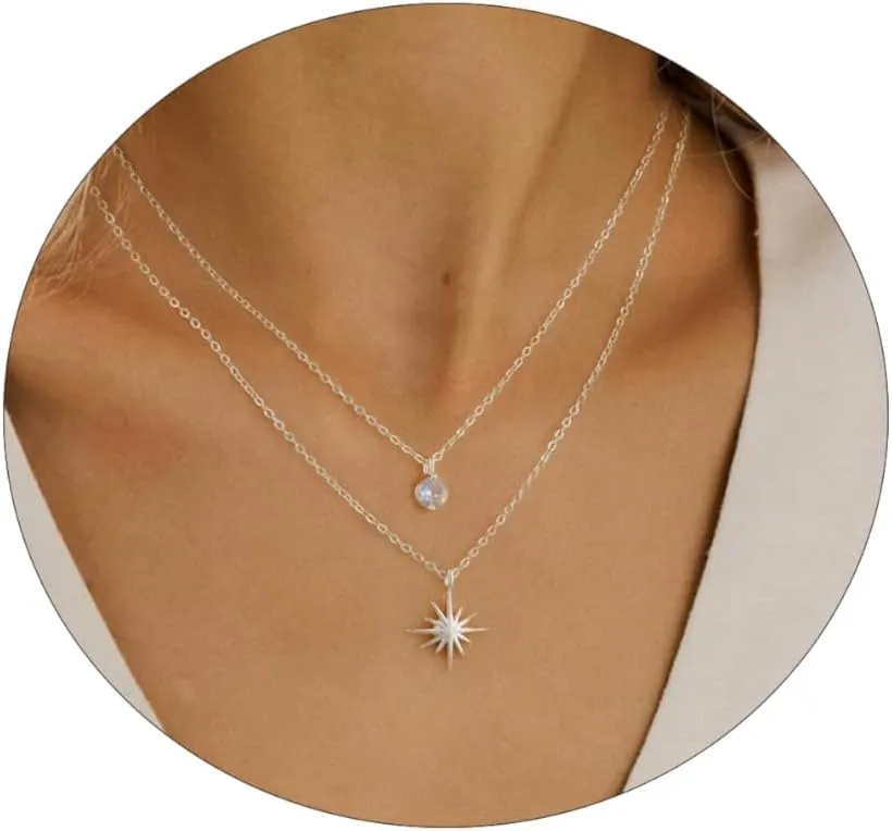 VIROMY Dainty Gold/Silver Necklaces for Women Trendy,14K Gold Plated Cubic Zirconia Diamond Pendant Choker Necklace Layered Adjustable Necklace for Women Everyday Fashion Jewelry Gifts
