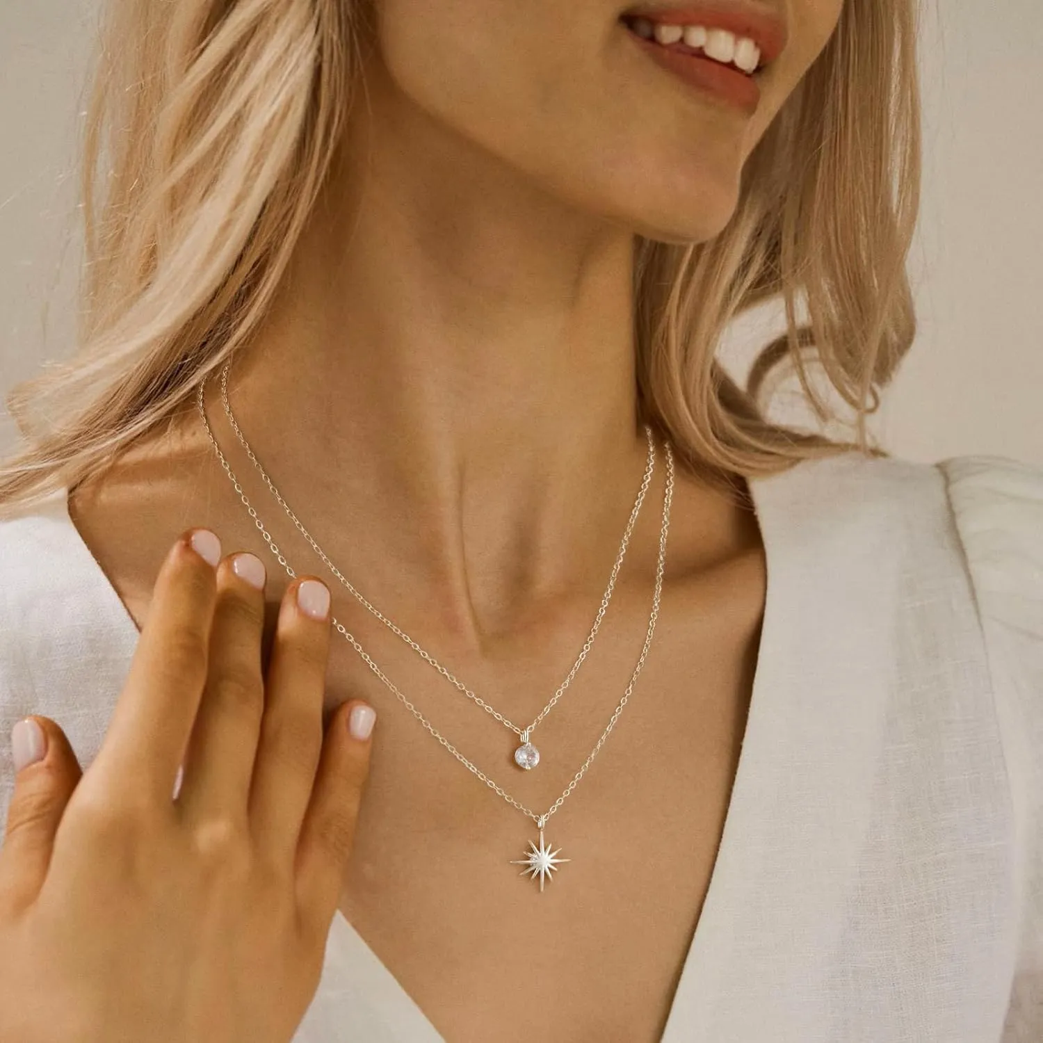 VIROMY Dainty Gold/Silver Necklaces for Women Trendy,14K Gold Plated Cubic Zirconia Diamond Pendant Choker Necklace Layered Adjustable Necklace for Women Everyday Fashion Jewelry Gifts
