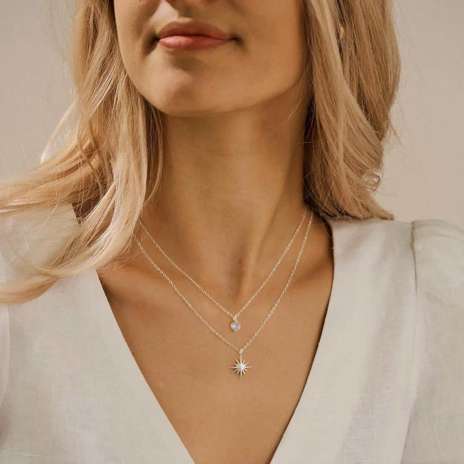 VIROMY Dainty Gold/Silver Necklaces for Women Trendy,14K Gold Plated Cubic Zirconia Diamond Pendant Choker Necklace Layered Adjustable Necklace for Women Everyday Fashion Jewelry Gifts