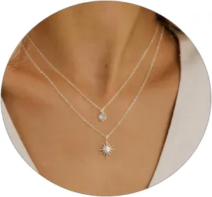 VIROMY Dainty Gold/Silver Necklaces for Women Trendy,14K Gold Plated Cubic Zirconia Diamond Pendant Choker Necklace Layered Adjustable Necklace for Women Everyday Fashion Jewelry Gifts