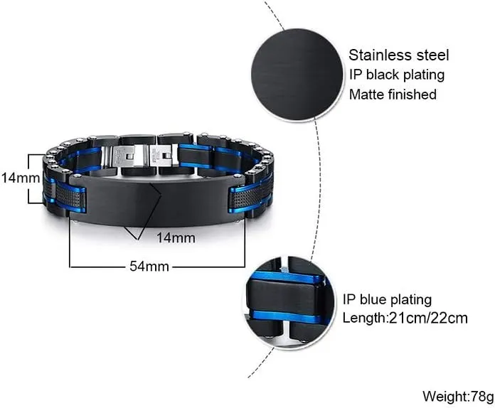 VNOX Personalized Religious Jewelry-Inspirational Christian Faith Bible Verse Quote Elegant Stainless Steel Two-Tone Blue&Black Link Bracelet Encouragement Gift for Men Boys Dad Son