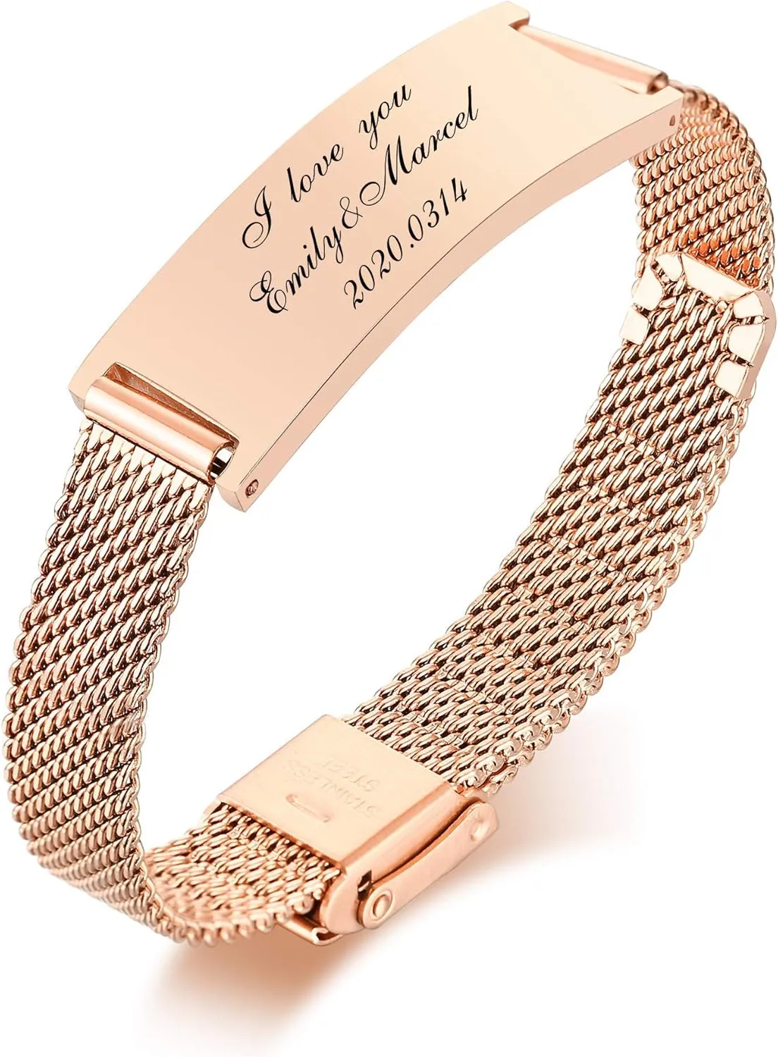VNOX Unisex Adjustable Mesh ID Bracelets Wristband Personalized Engraved Quote for Lover Wife Husband Couple Bracelet To Love Anniversary Birthday Gifts