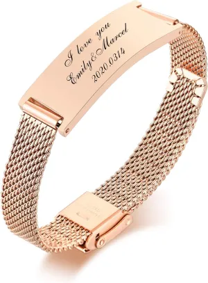 VNOX Unisex Adjustable Mesh ID Bracelets Wristband Personalized Engraved Quote for Lover Wife Husband Couple Bracelet To Love Anniversary Birthday Gifts