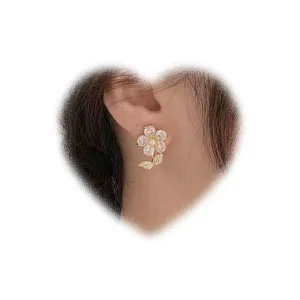 W WEILIRIAN Vintage Crystal Flower Earrings for Teen Girls Rhinestone Flower Dangle Earrings Gold Flower Stud Earrings Sparkly Cz Earrings Paved Bridal Wedding Earrings Jewelry for Women Gifts