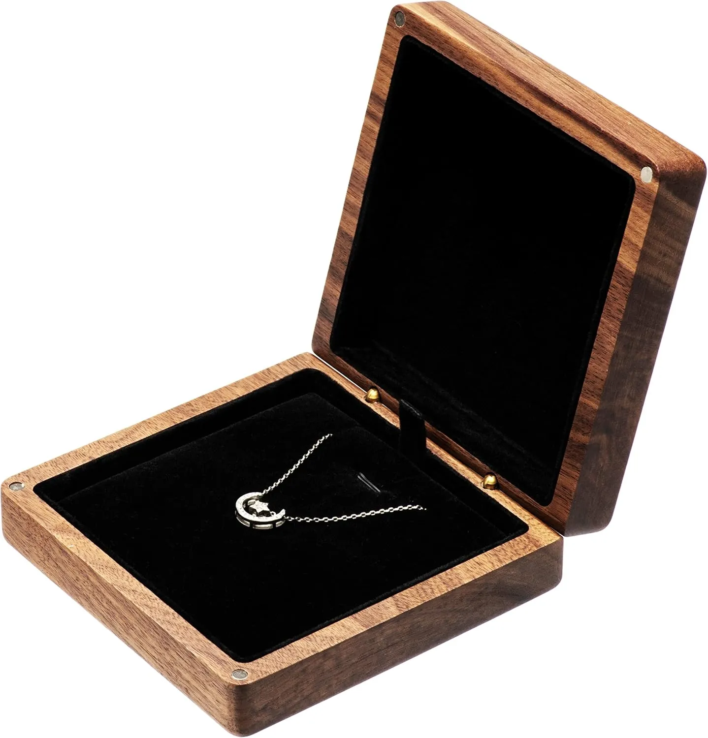 Walnut Wood Pendant Necklace Box Jewelry Storage Display Case For Wedding Romantic Proposal Engagement Birthday Anniversary Valentine's Day Christmas (Black Inner)