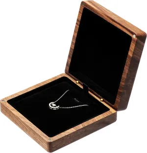 Walnut Wood Pendant Necklace Box Jewelry Storage Display Case For Wedding Romantic Proposal Engagement Birthday Anniversary Valentine's Day Christmas (Black Inner)