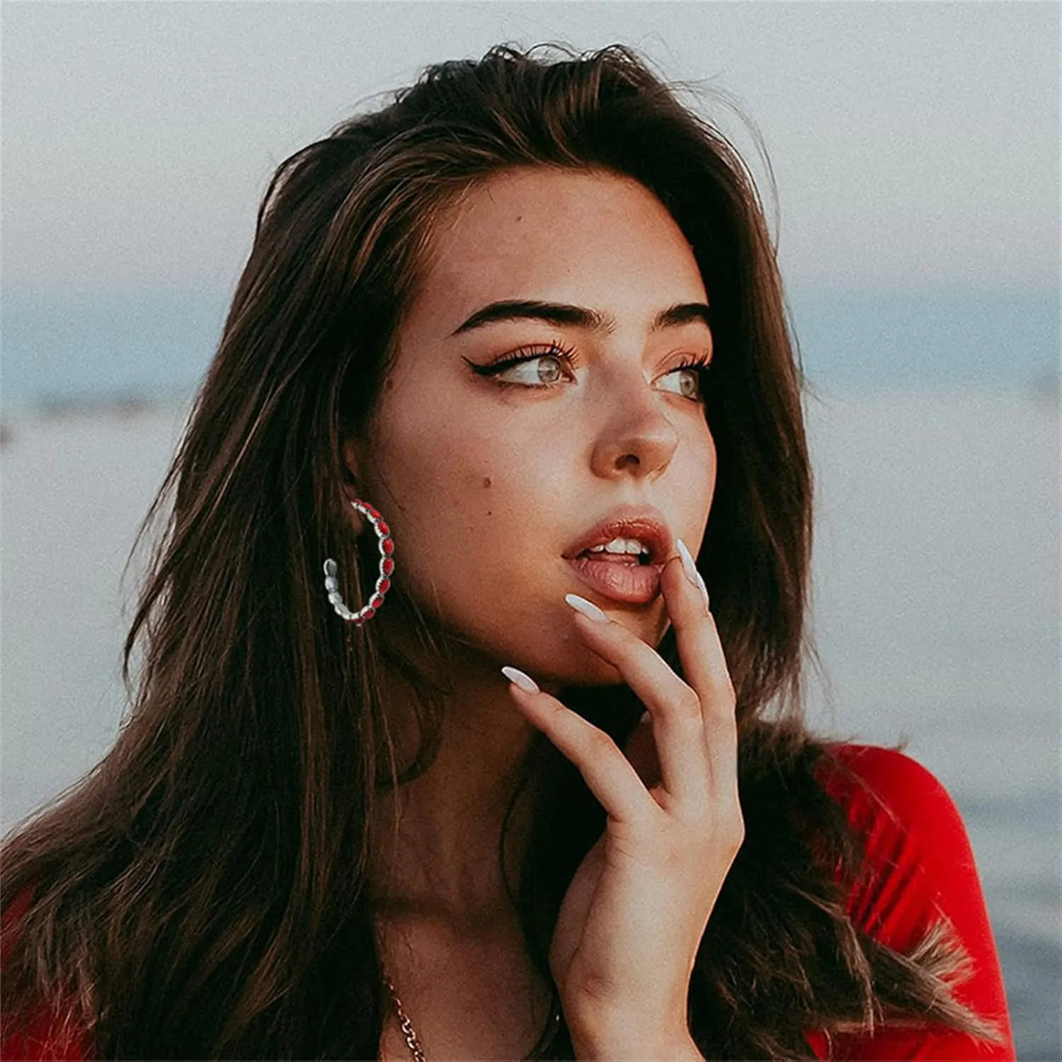 WCRAZYE Boho Turquoise Geometric C Shape Drop Dangle Earrings for Women Vintage Hoop Earring Handmade Turquoise Western Earrings Statement Western Cow Tribal Boho Jewelry