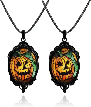 WCRAZYE Gothic Pumpkin Necklace for Men Women Halloween Fashion Chic Goth Vintage Mysterious Witch Pendent Cameo Necklace Halloween Mystic Witch Universal Jewelry Gifts 
