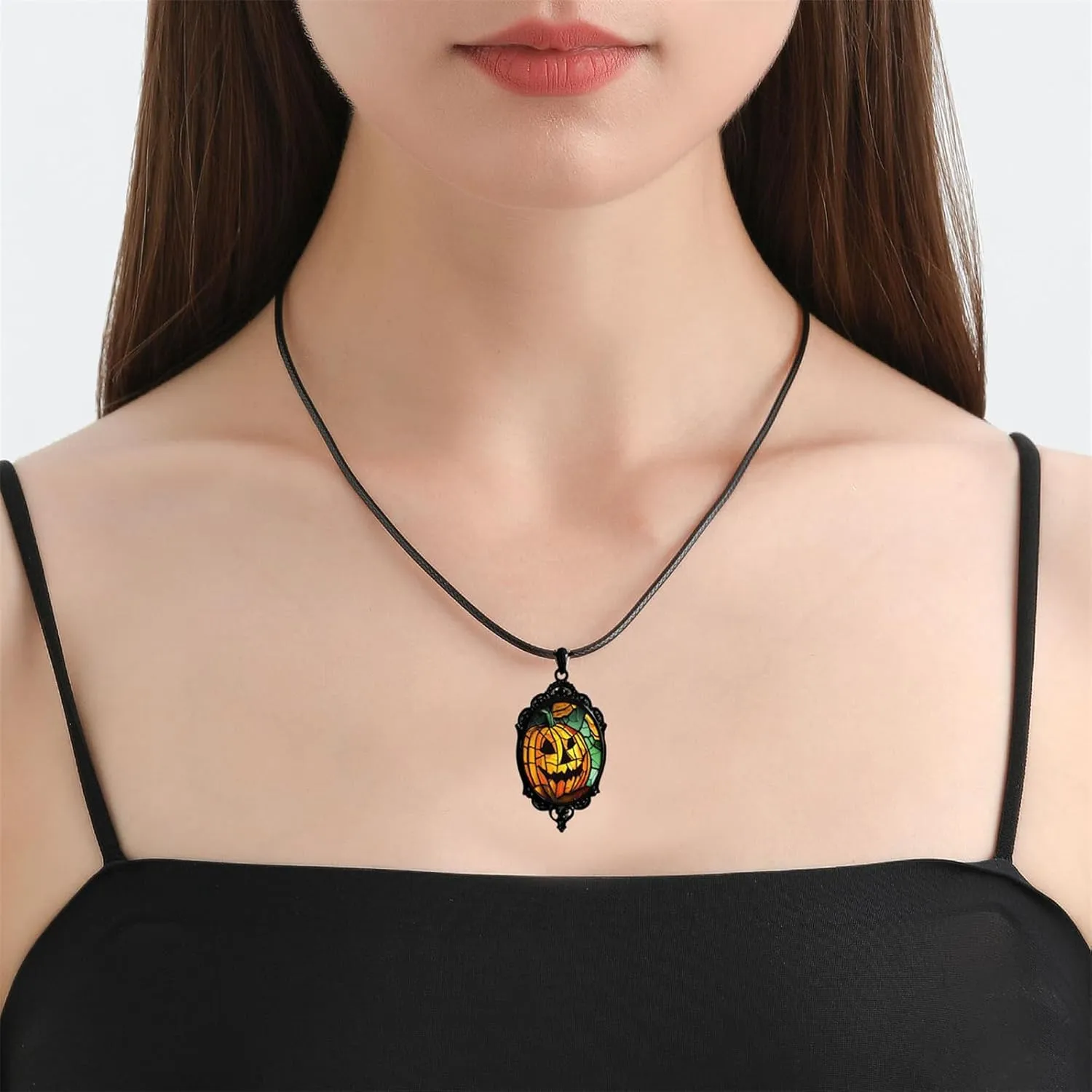 WCRAZYE Gothic Pumpkin Necklace for Men Women Halloween Fashion Chic Goth Vintage Mysterious Witch Pendent Cameo Necklace Halloween Mystic Witch Universal Jewelry Gifts 