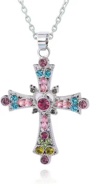 WCRAZYE Pink Cross Necklace for Men Women Chic Fashion Bohemian Sparkling Crystal Y2K Punk Gothic Celtic Christian Prayer Zircon Faith Choker Necklace Jewelry