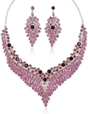 Wedding Bridal Jewelry Set Crystal Rhinestone Statement Necklace Vintage Collar Necklace Dangle Earrings Set for Women