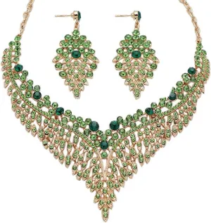 Wedding Bridal Jewelry Set Crystal Rhinestone Statement Necklace Vintage Collar Necklace Dangle Earrings Set for Women