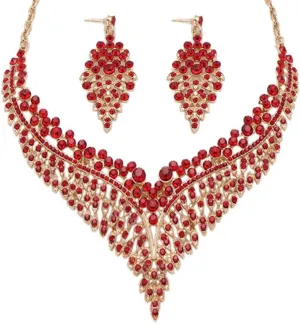 Wedding Bridal Jewelry Set Crystal Rhinestone Statement Necklace Vintage Collar Necklace Dangle Earrings Set for Women