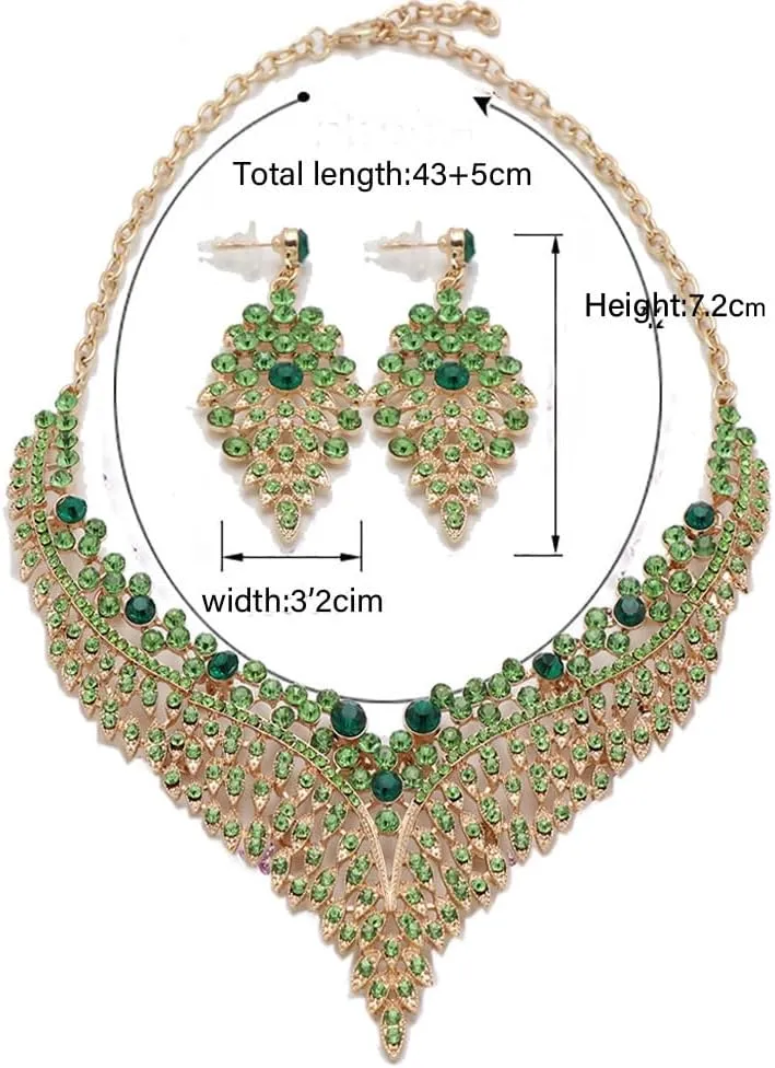 Wedding Bridal Jewelry Set Crystal Rhinestone Statement Necklace Vintage Collar Necklace Dangle Earrings Set for Women