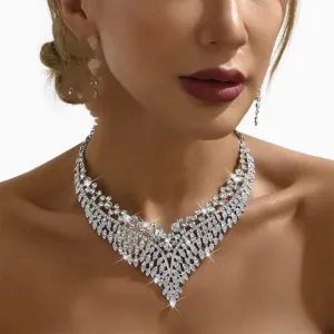 Wedding Bridal Jewelry Set Crystal Rhinestone Statement Necklace Vintage Collar Necklace Dangle Earrings Set for Women