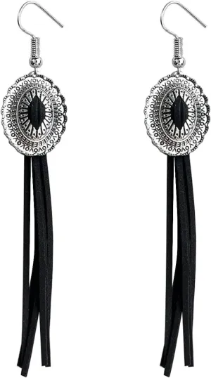Western Cowgirl Earrings for Women Vintage Leather Tassel Long Drop Earrings Bohemian Brown Leather Earrings Western Trendy Jewelry for Women